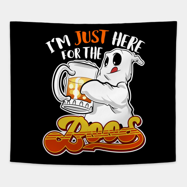 Funny Halloween Ghost Drinking Beer Halloween Tapestry TeePublic