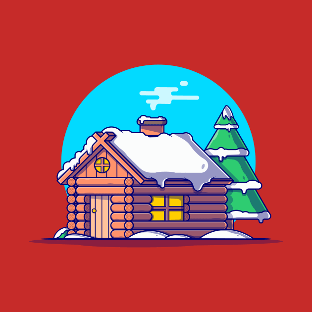 Snow Cabin in Winter Cartoon Vector Icon Illustration by Catalyst Labs