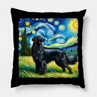 Starry Flat-coated Retriever Dog Portrait - Pet Portrait Pillow