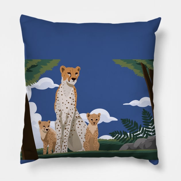 Leopard Wildlife Family Pillow by Mako Design 