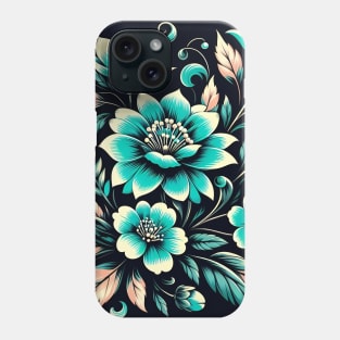 Turquoise Floral Illustration Phone Case