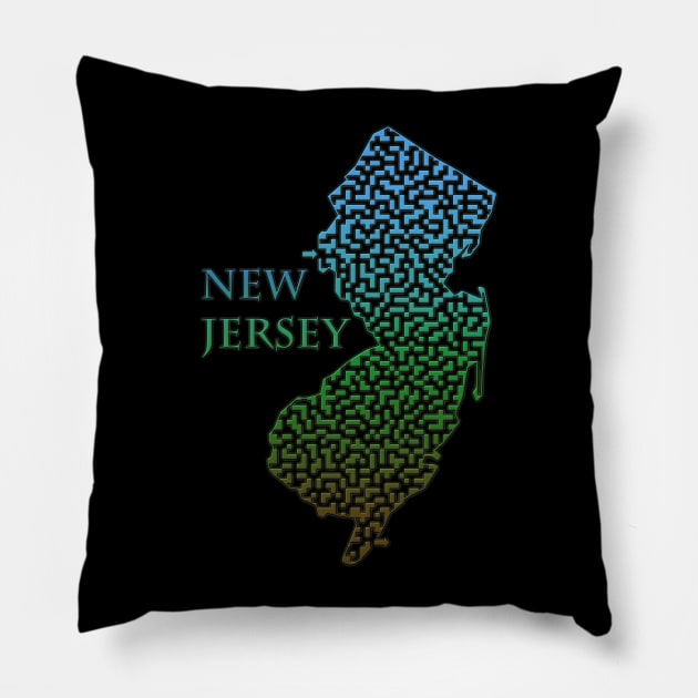 New Jersey State Outline Maze & Labyrinth Pillow by gorff