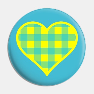 Yellow and Blue Buffalo Plaid Heart Pin