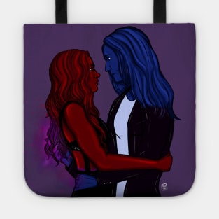 the colors red & blue Tote