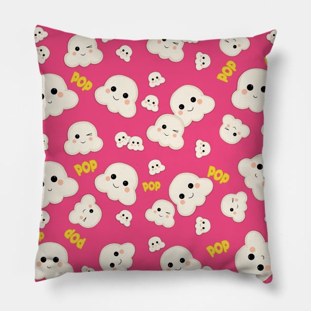 Cute Kawaii Popcorn Pattern Pillow by valentinahramov