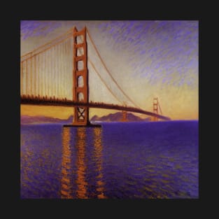 Golden Gate Bridge painting, Claude Monet style, oil on canvas T-Shirt