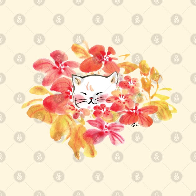 Cat in flowers by juliewu