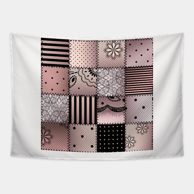 Patchwork Quilt Neck Gator Pink and Black Lace Patchwork Tapestry by DANPUBLIC