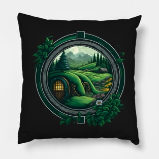 Round Doors and Green Pastures - Fantasy Pillow