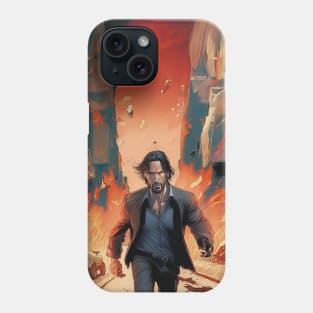 Keanu Reeves on the background of fire Phone Case