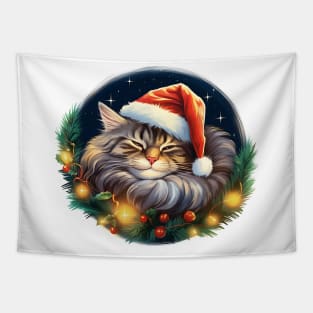 Lazy Maine Coon Cat At Christmas Tapestry