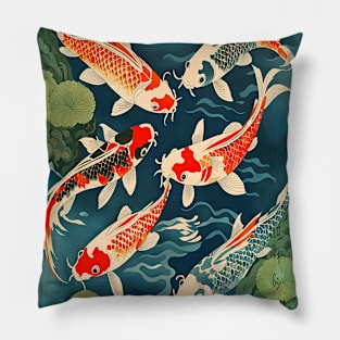 Koi Fish in Ukiyo-e Style Pillow