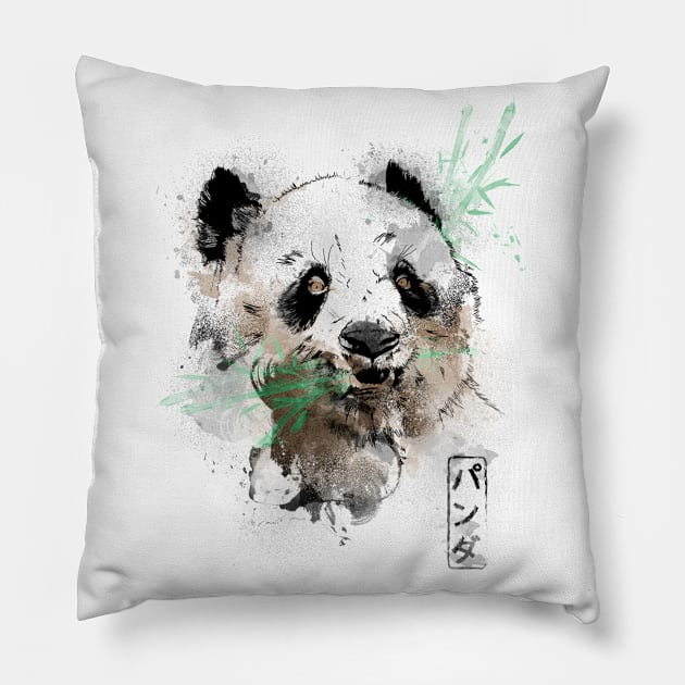 Panda Bear Watercolors Pillow by Donnie