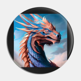 Intricate Blue and Copper Metallic Dragon Pin