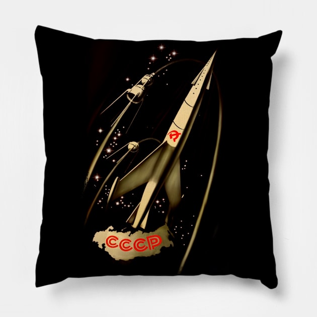 Super Soviet Rocket Legends Pillow by MotorManiac