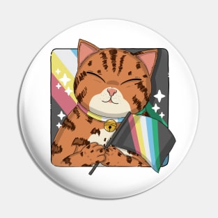 Cute Bengal Cat Holding Disability Pride Flag New Version Pin