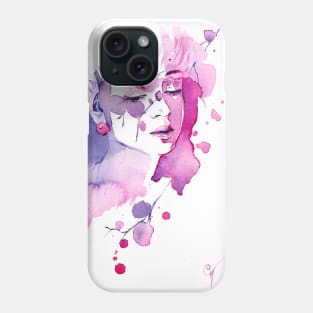 Water Leaves 5 - Watercolor Woman Portrait Phone Case