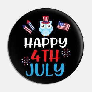 Owl With US Flag Hat Fireworks Happy Independence July 4th Day Americans Dad Mom Son Daughter Pin