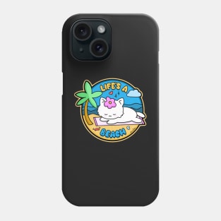 "Life's A Beach" Kawaii kitty sunbathing on a beach Phone Case