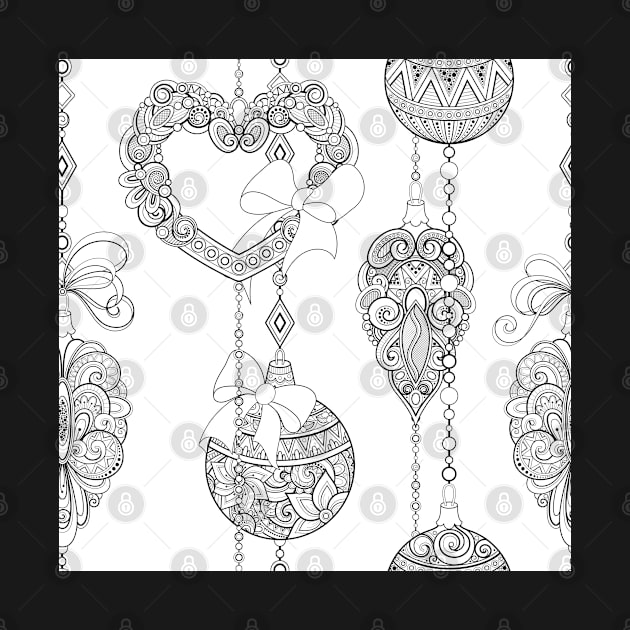 Monochrome Merry Christmas Pattern, New Year Illustration by lissantee