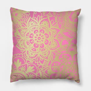 Pink and Gold Mandala Pattern Pillow