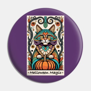 Halloween magic colorful cat tarot Pin