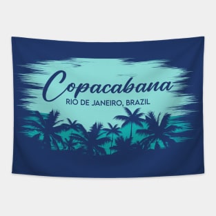 Copacabana Beach Rio de Janeiro Brazil Retro Beach Landscape with Palm Trees Tapestry