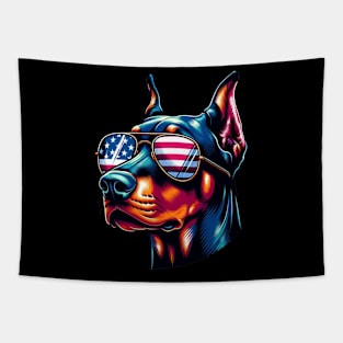 Doberman Patriotic Sunglasses American Flag 4th of July Tapestry