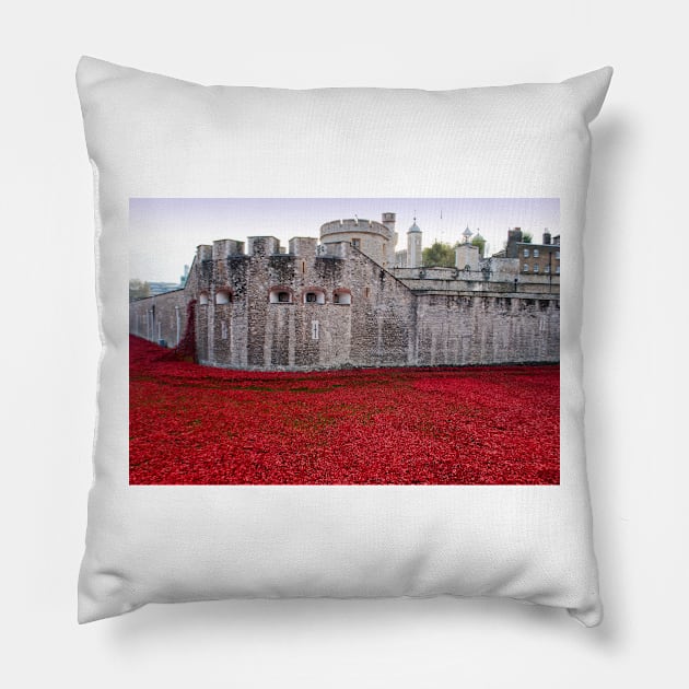 Tower of London Red Poppies Pillow by AndyEvansPhotos