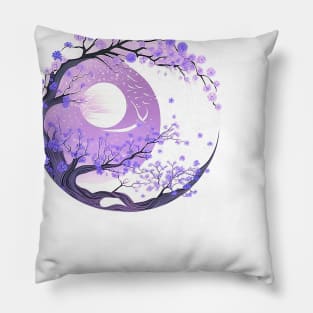 Japanese Style Art: Mountain and Floral View 4 Pillow