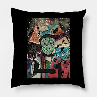 Unique FemaleMask Digital Collectible with DoodleEye Color and DarkSkin on TeePublic Pillow