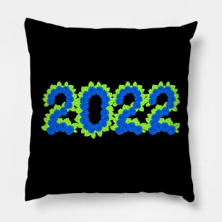 2022 formed with blue roses and green leaves Pillow
