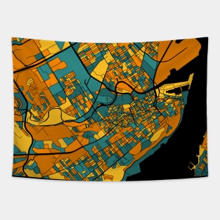 Quebec City Map Pattern in Orange & Teal Tapestry