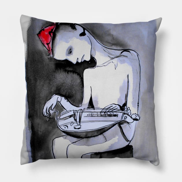 Hurdy gurdy player Pillow by Loui Jover 