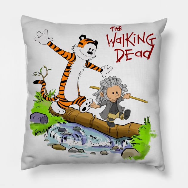 Calvin and Hobbes/The Walking Dead (in color) Pillow by Artman11