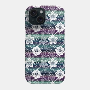 Hip White Floral On Dark Purple Teal Blue Stripes Phone Case