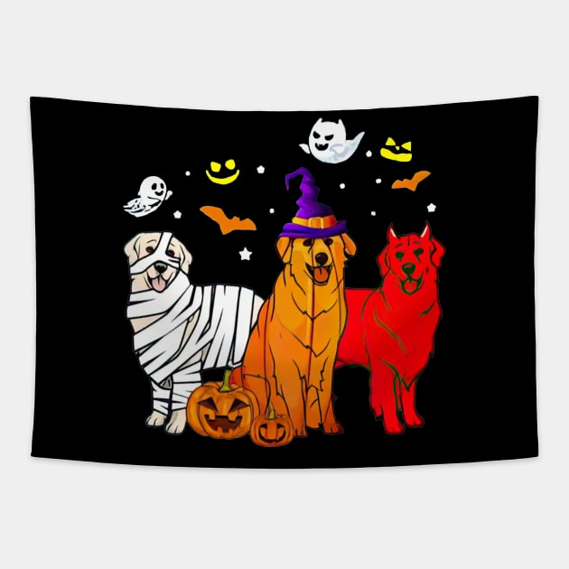 Funny Golden Retriever Mummy Witch Demon Halloween Tapestry by cyberpunk art