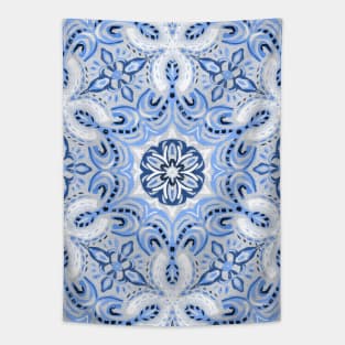 Periwinkle Blue Textured Boho Hex Pattern Tapestry