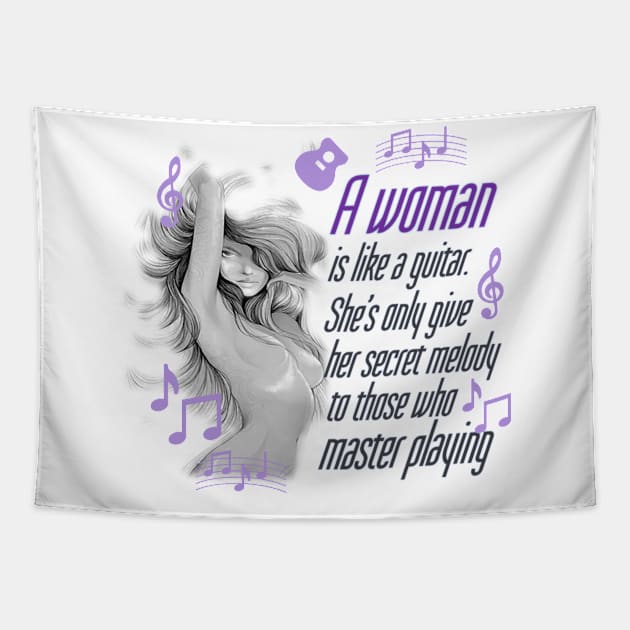 a woman is like a guitar she's only give her secret melody to those who master playing t-shirt 2020 Tapestry by Gemi 