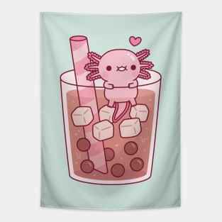 Cute Axolotl Hanging Around In Bubble Tea Tapestry