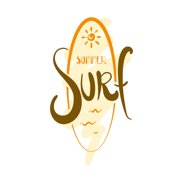 Summer Surf With The Sun And Surfing Board by Artmoo