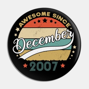 Awesome Since December 2007 Birthday Retro Sunset Vintage Funny Gift For Birthday Pin