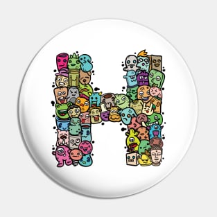 Alphabet Monster Doodle Letter H Monogram Pin