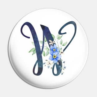 Floral Monogram W Wild Blue Flowers Pin