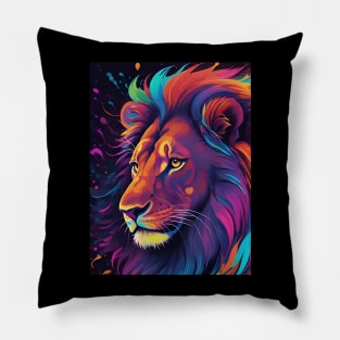 Colourful Lion Head Close Up Pillow