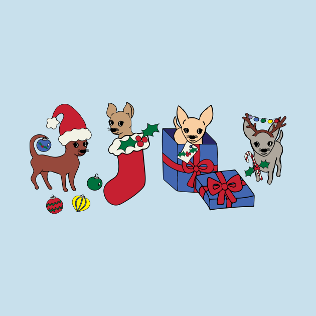 Blue Christmas Chihuahuas - smooth coat chihuahuas - Chihuahua Christmas Tee by bettyretro