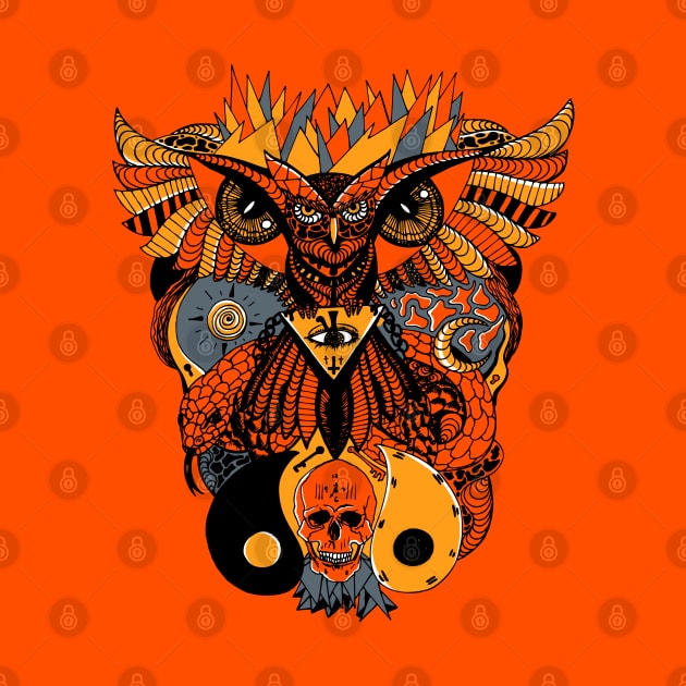 Orangrey Owl And Ageless Skull by kenallouis