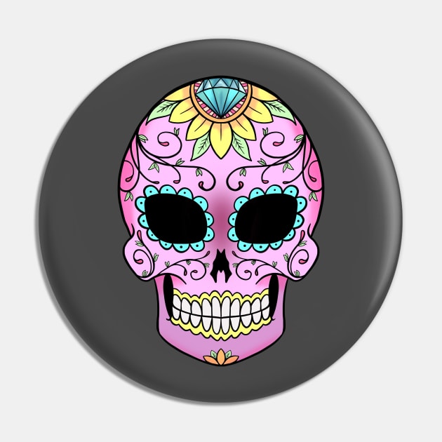 Pink sugar skull Pin by MumsMerch