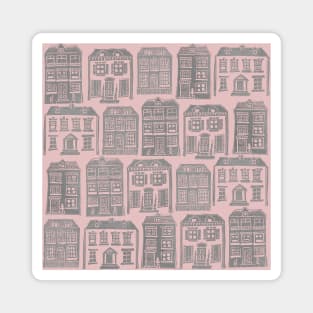 Home Sweet Home Linocut - Pink and Grey Magnet