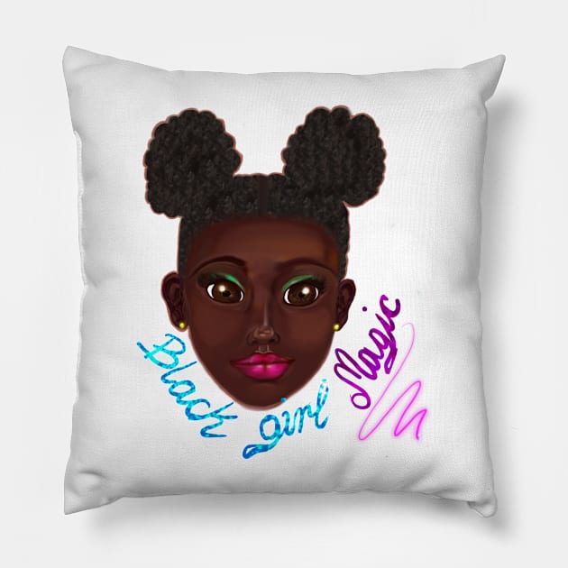 Black girl magic - beautiful black girl with Afro hair in puffs, brown eyes, Cherry pink lips and dark brown skin. Hair love ! Pillow by Artonmytee